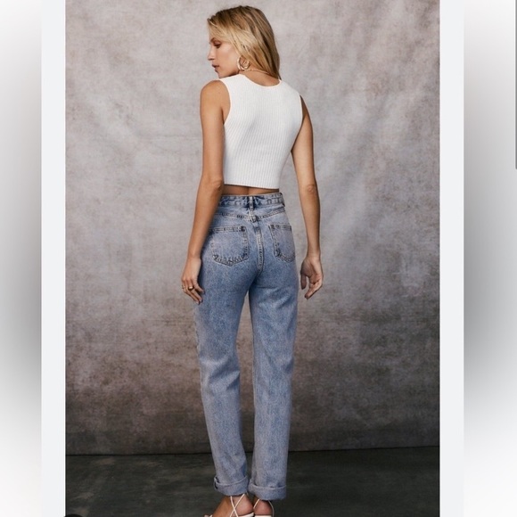 12th Tribe Womens Size S Dylan Light Wash Denim Asymmetrical Cross Over Jeans - Picture 2 of 16